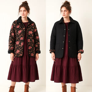 Vintage Reversible Quilted Barn Coat Cottagecore Barbour Style 90s Y2K fits M–XL